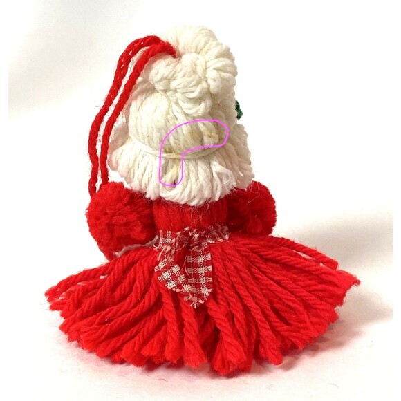Vintage Hallmark Mrs Santa Yarn Christmas Tree Ornament 70s Retro Holiday Decor - Picture 3 of 4